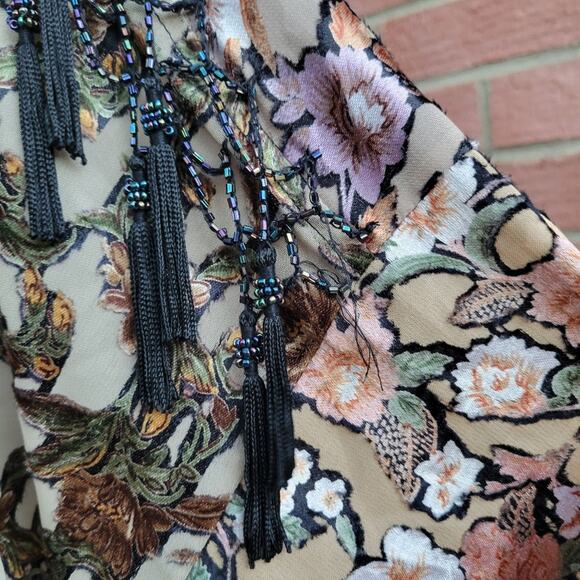 Sterling Styles Burnout Velver Beaded Tassel Fringe Boho Kimono Duster One Size - Picture 10 of 12